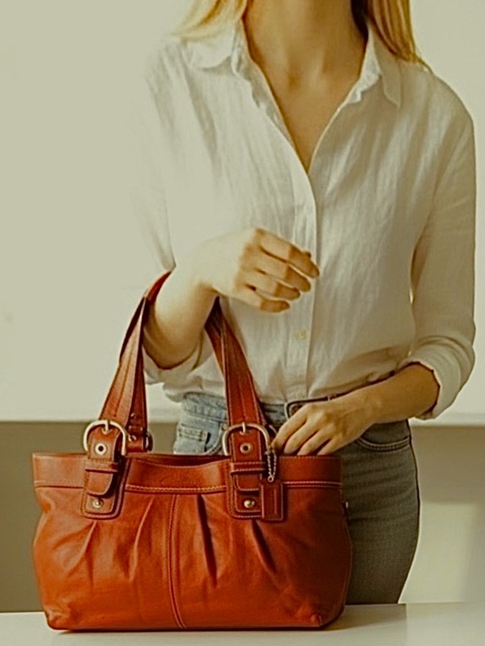 Coach Vintage Lg Soho Pleated F13732 Shopper Leather